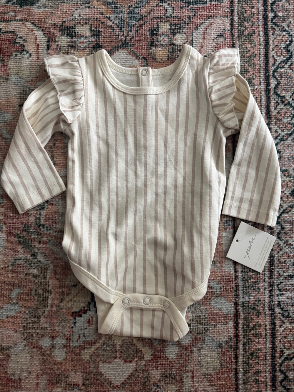 NWT! Pehr Cream & Blush Striped Ruffle Long-Sleeve Bodysuit